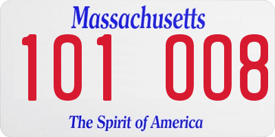 MA license plate 101OO8