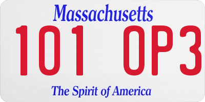 MA license plate 101OP3