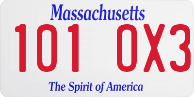 MA license plate 101OX3