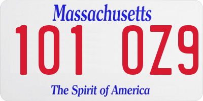 MA license plate 101OZ9