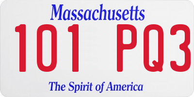 MA license plate 101PQ3