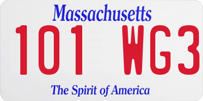 MA license plate 101WG3