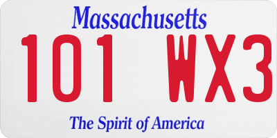 MA license plate 101WX3