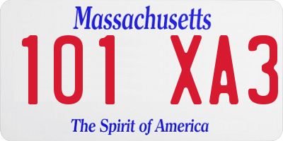 MA license plate 101XA3