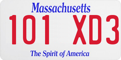 MA license plate 101XD3