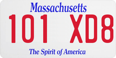 MA license plate 101XD8