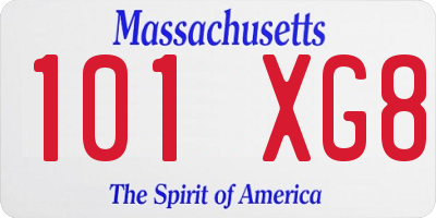 MA license plate 101XG8