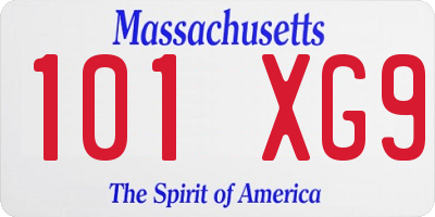 MA license plate 101XG9
