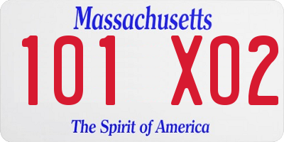 MA license plate 101XO2