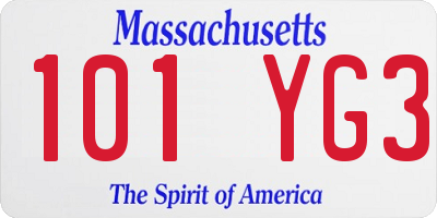 MA license plate 101YG3