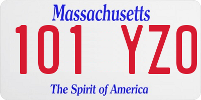 MA license plate 101YZ0