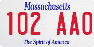 MA license plate 102AA0