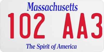 MA license plate 102AA3