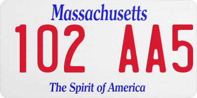 MA license plate 102AA5