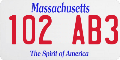 MA license plate 102AB3