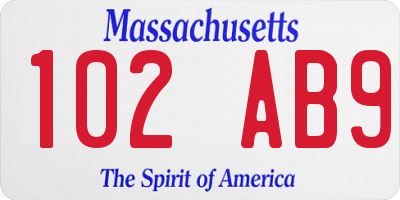 MA license plate 102AB9