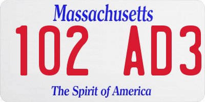 MA license plate 102AD3
