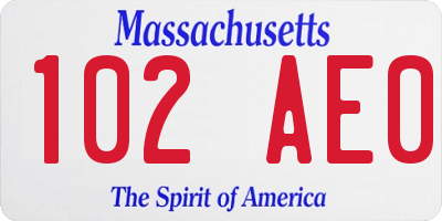 MA license plate 102AE0