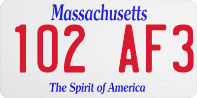 MA license plate 102AF3