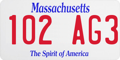 MA license plate 102AG3