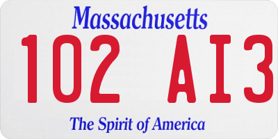 MA license plate 102AI3