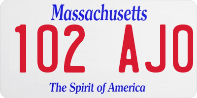 MA license plate 102AJ0
