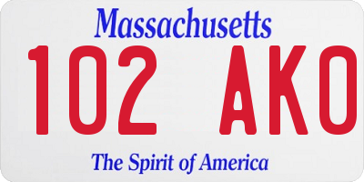 MA license plate 102AK0