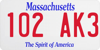 MA license plate 102AK3