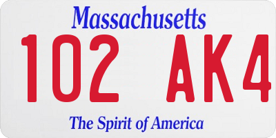 MA license plate 102AK4