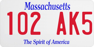 MA license plate 102AK5