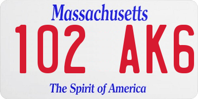 MA license plate 102AK6