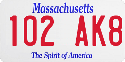 MA license plate 102AK8