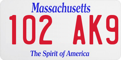 MA license plate 102AK9