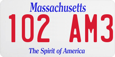 MA license plate 102AM3