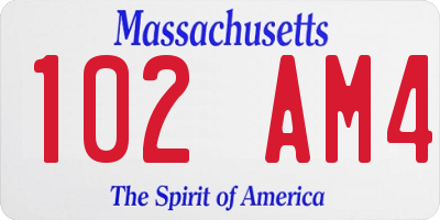 MA license plate 102AM4