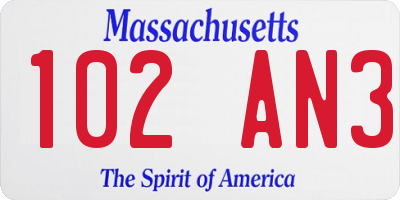 MA license plate 102AN3