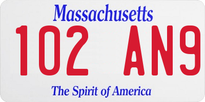 MA license plate 102AN9