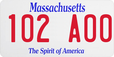 MA license plate 102AO0