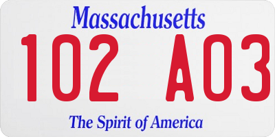 MA license plate 102AO3