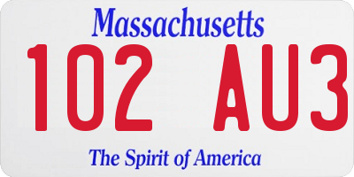 MA license plate 102AU3