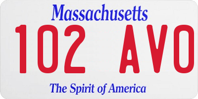MA license plate 102AV0