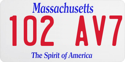 MA license plate 102AV7