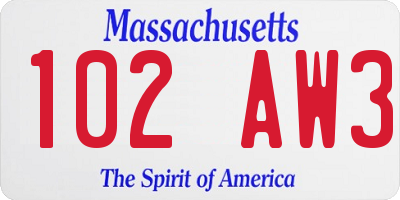 MA license plate 102AW3