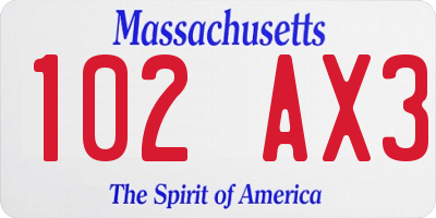 MA license plate 102AX3