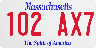 MA license plate 102AX7