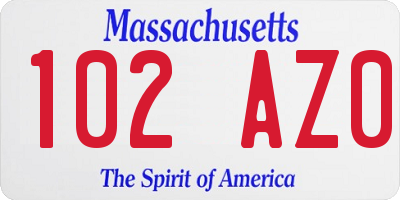 MA license plate 102AZ0