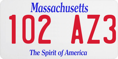 MA license plate 102AZ3