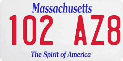 MA license plate 102AZ8