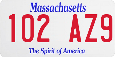 MA license plate 102AZ9