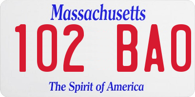 MA license plate 102BA0